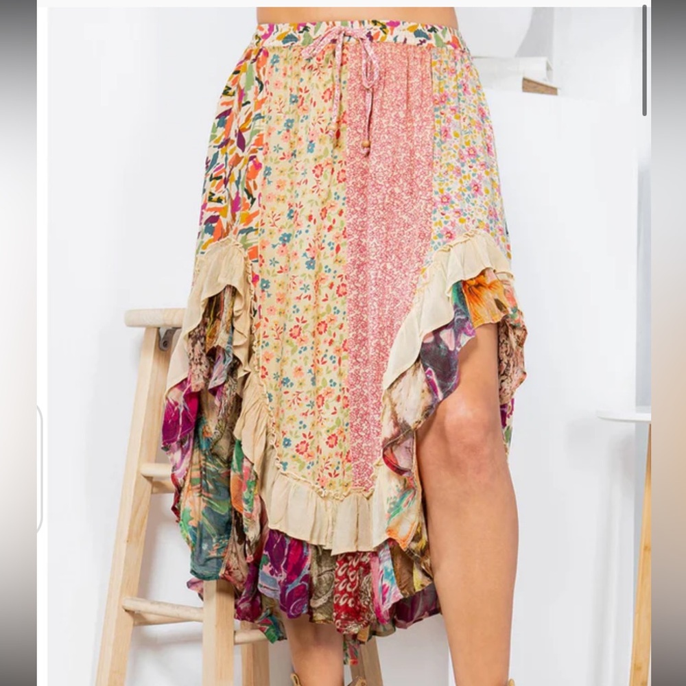 Young Threads Boho Ruffled Viscose Patchwork Asym… - image 1